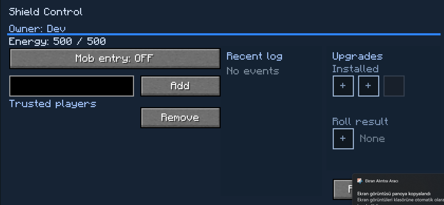 Diamond Shield Grid GUI with two upgrade slots.